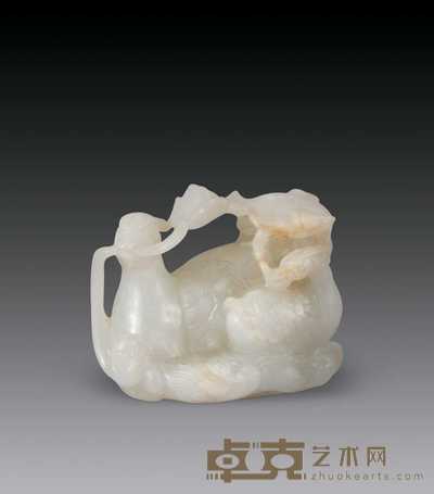 清 白玉鹅衔灵芝摆件 5.2×4cm
